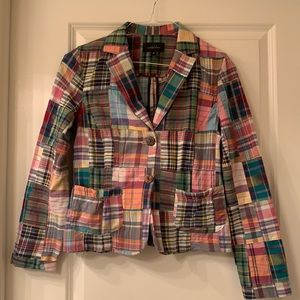 Vintage Colorful Plaid Blazer with Wooden Buttons